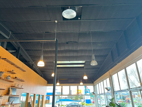 Sound absorbing acoustic insulation held up with aus-mesh by Southtile Insulation 