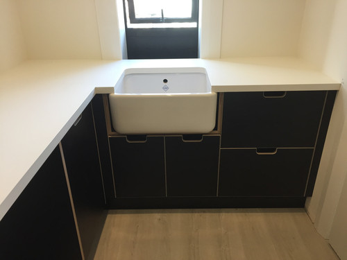 Laundry storage area with sink
