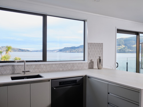 This kitchen has spectacular views over Dunedin harbour