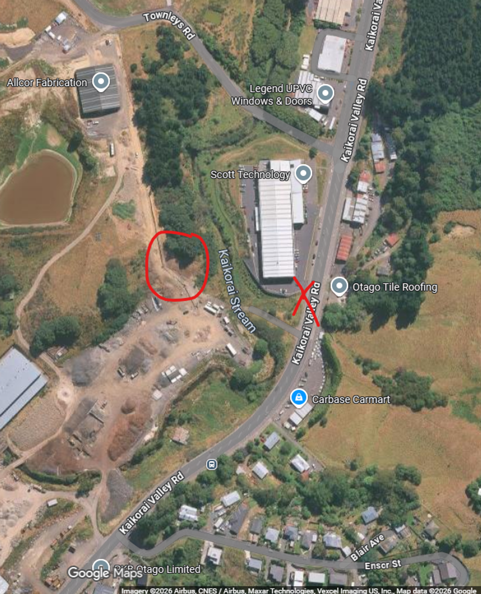 Parking at the red X. Planting at the red O.