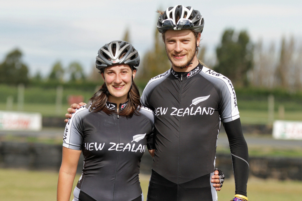 Samantha and her brother, Peter Michael.  Photo was taken at Levels racetrack, Timaru, in April 2012.  Samantha and Peter had just completed racing the 42km marathon in the Oceania Champions against competitors from New Zealand, Australia, Germany and Indonesia. Peter won the mens race and Samantha placed second in the womens race.  