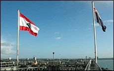 Lebanon's flag flies from Auckland Harbour Bridge to celebrate Lebanon's 62nd Independence Day, back in 2005. 