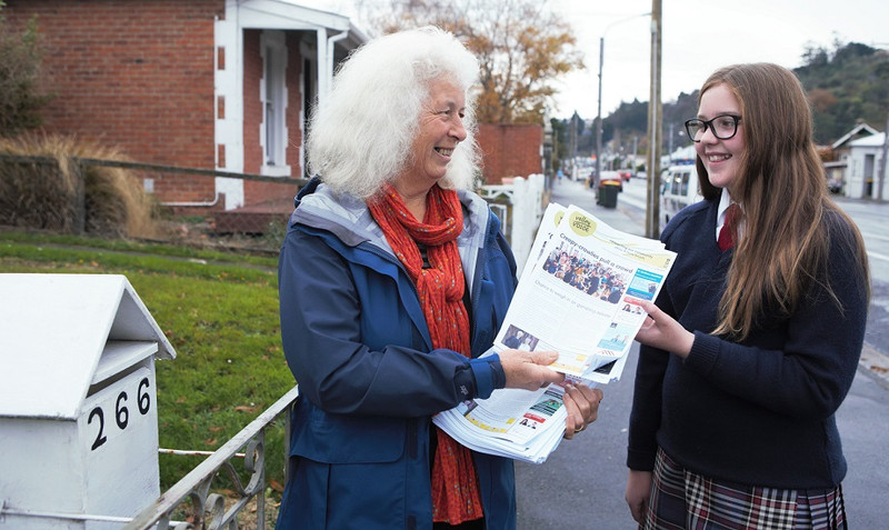 After three years delivering the Valley Voice to more than 450 homes in North East Valley, Mary Waymouth is passing her round onto youngsters Iris Gallagher and Marion McMullan (not pictured).