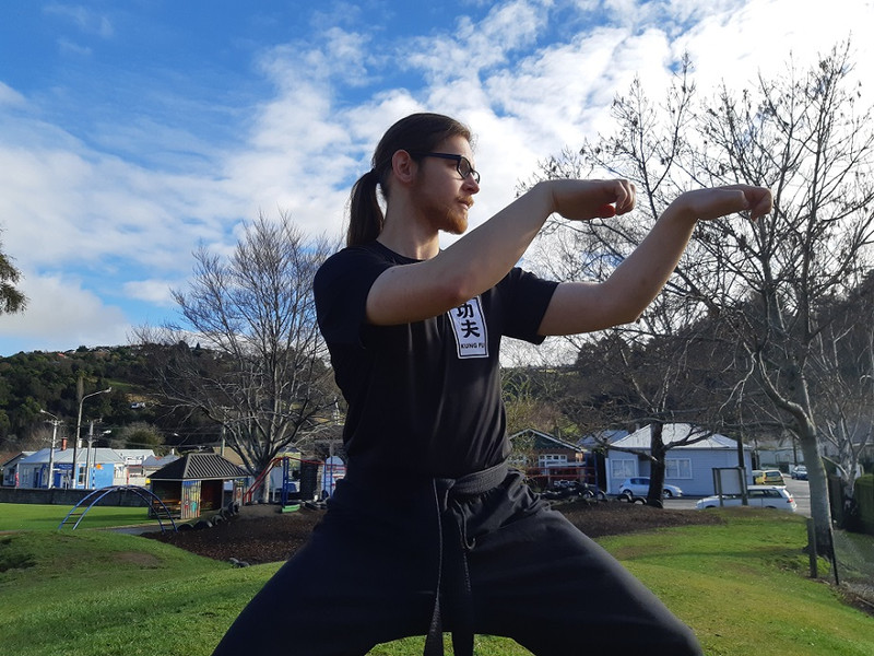 Kung Fu instructor Kenneth Mitchell demonstrates crane style. Kung Fu has a strong focus on self defence and teaches a wide array of skills.