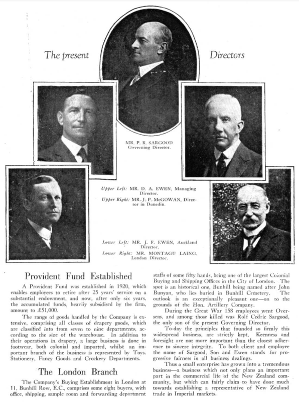 The original 1939 trustees were board members Messrs D.A. Ewen, J.F. Ewen and G.Z. Lindsay, the directors of Sargood Son & Ewen.