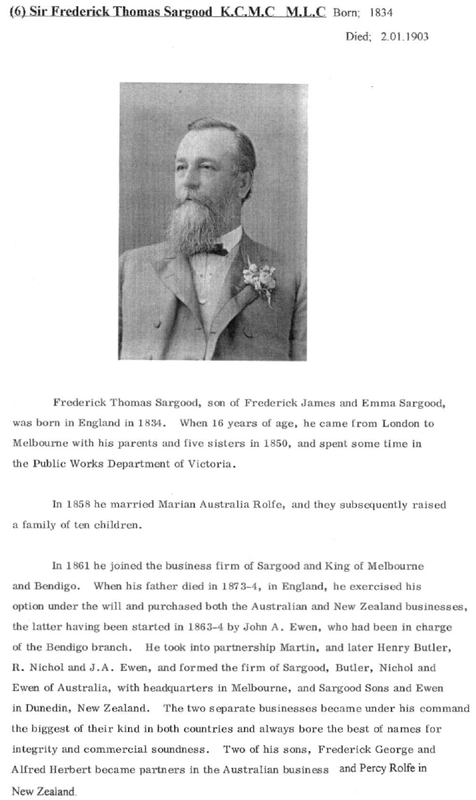Sir Frederick Thomas Sargood K.C.M.C M.L.C