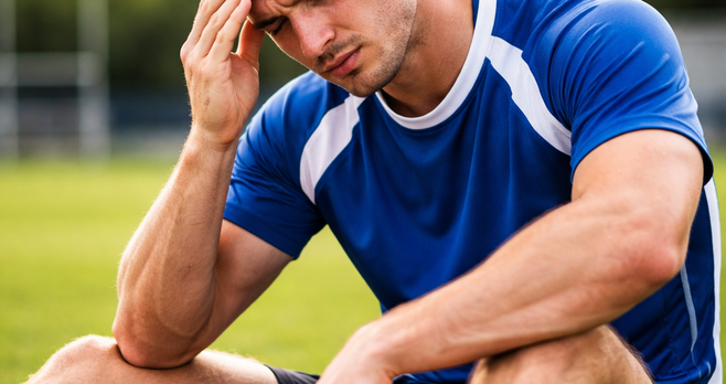 person holding their head after sustaining a knock to their head