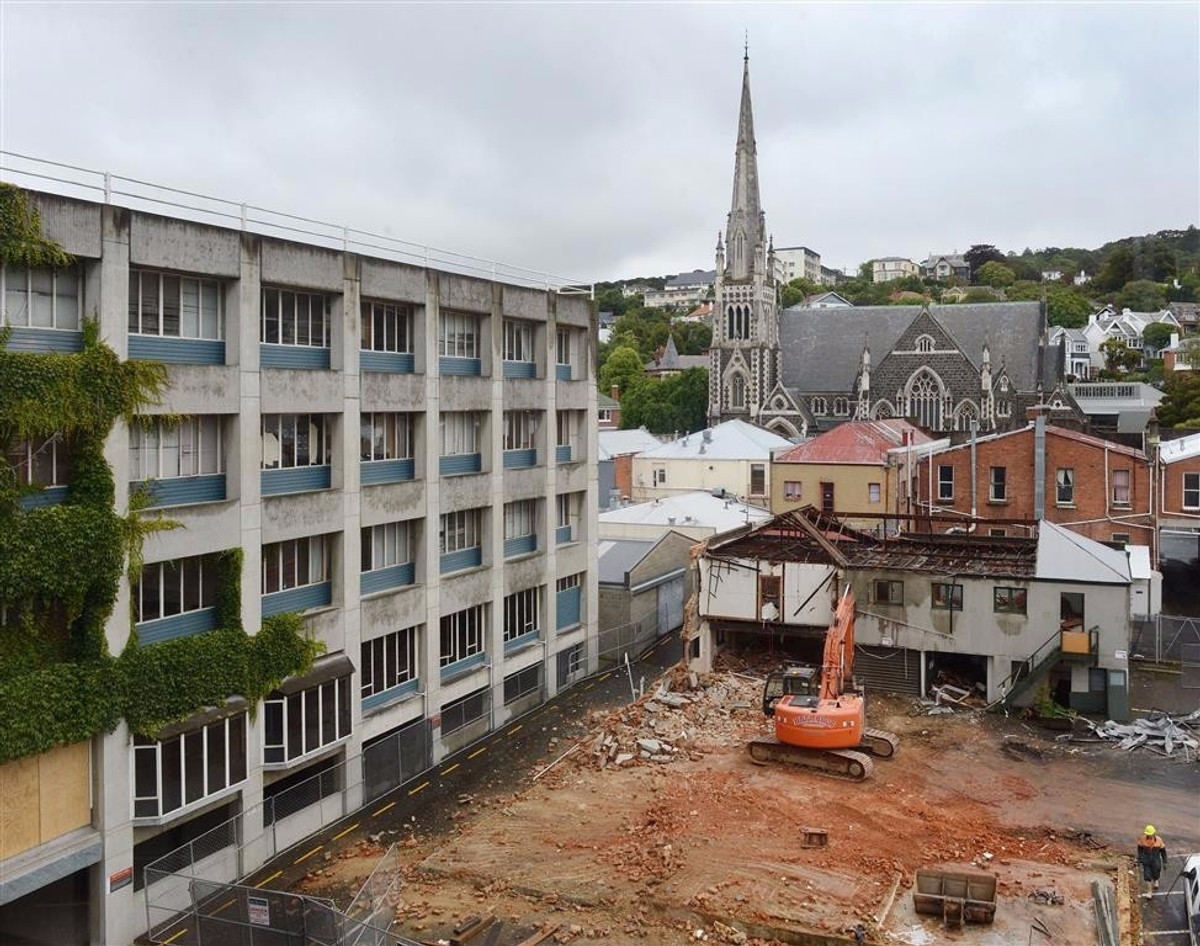 Almost completed demolition of the Barningham building. Dunedin Central