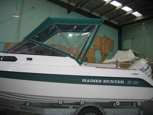 Haines Hunter 535. There is a variety of canvas colours to choose from and you can usually match boat colours quite easily.