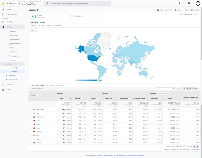 Screenshot of Google Analytics Geo Location report Screenshot of Google Analytics Geo Location report