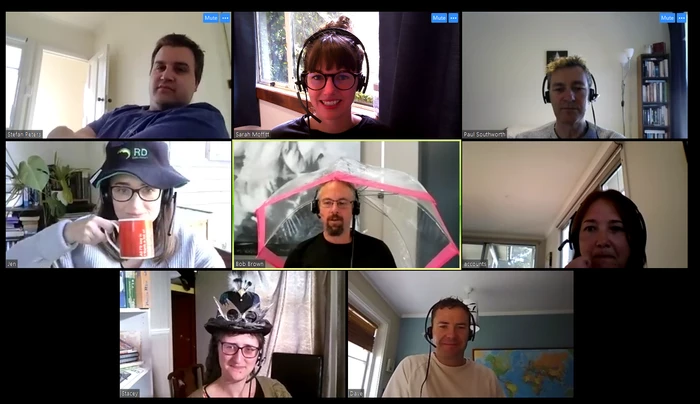 The Turboweb team have their daily roundup meeting on Zoom The Turboweb team have their daily roundup meeting on Zoom
