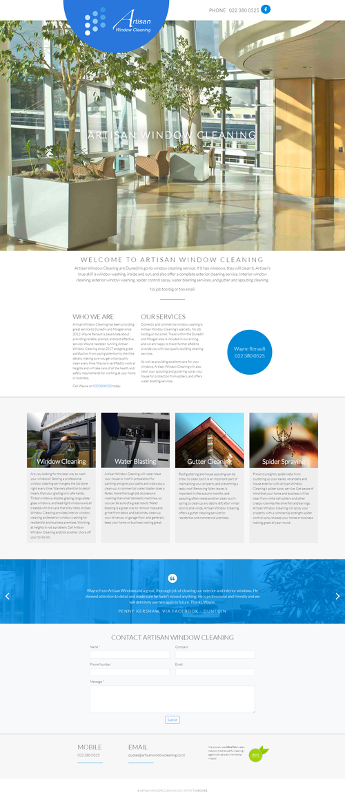 Artisan Window Cleaning's new website from Turboweb Artisan Window Cleaning's new website from Turboweb