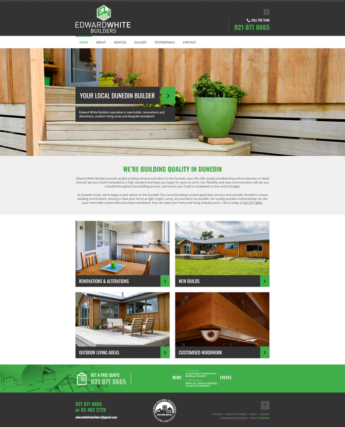 Edward White Builders website homepage Edward White Builders website homepage