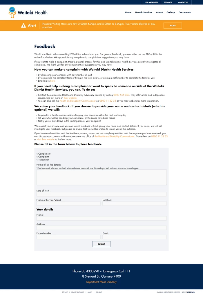 Waitaki Health online feedback form Waitaki Health online feedback form