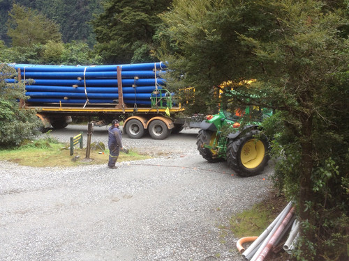 A truckload of the new pipe arriving at Deep Cove