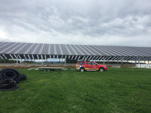 The roof on Dinnington Dairy Shed with the Nind vehicle 