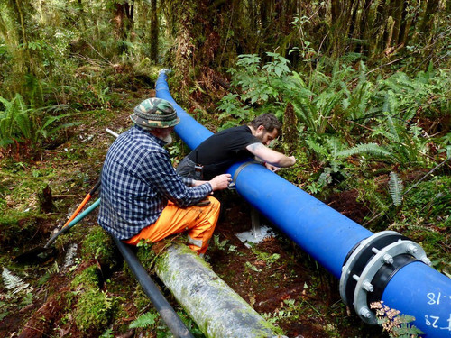 Finishing last of the supports for Deep Cove new hydropower pipeline