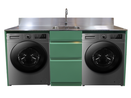 1785 wide Double front loader laundry Tub and cabinet in manfield green