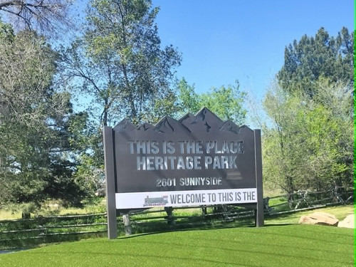 Sign of where Mormons declared this is the place