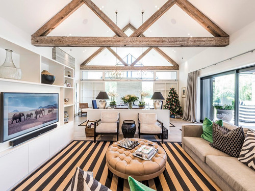 Canadian Oregon exposed rafters in the formal sitting room