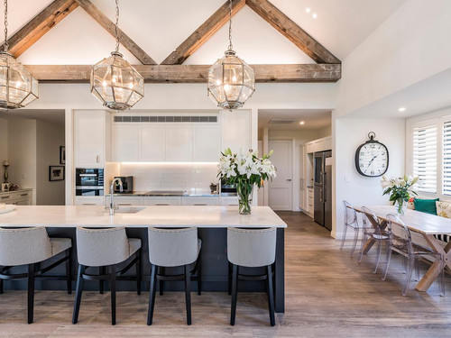The kitchen featuring exposed rafters in Canadian Oregon