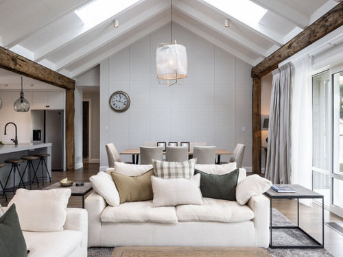 Clean lines deliberately used to bring out the texture of the natural imperfect French Oak beams.