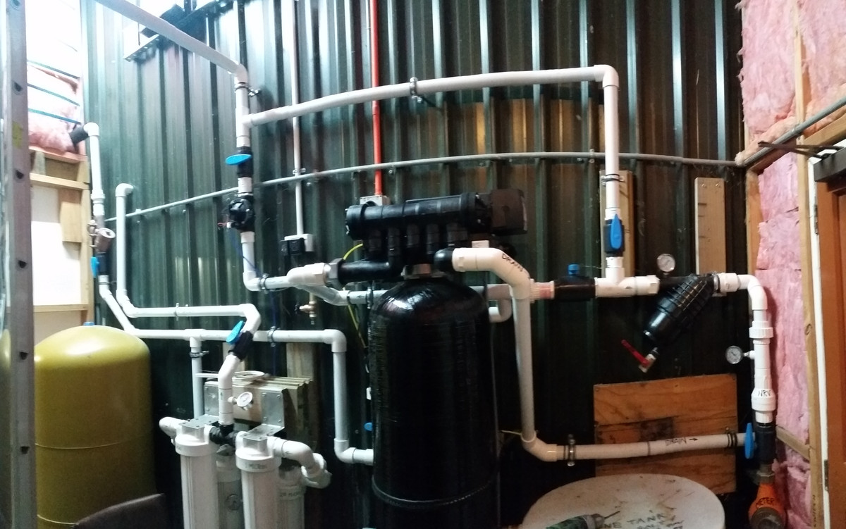 The system of pipes and plumbing at the water bottling plant