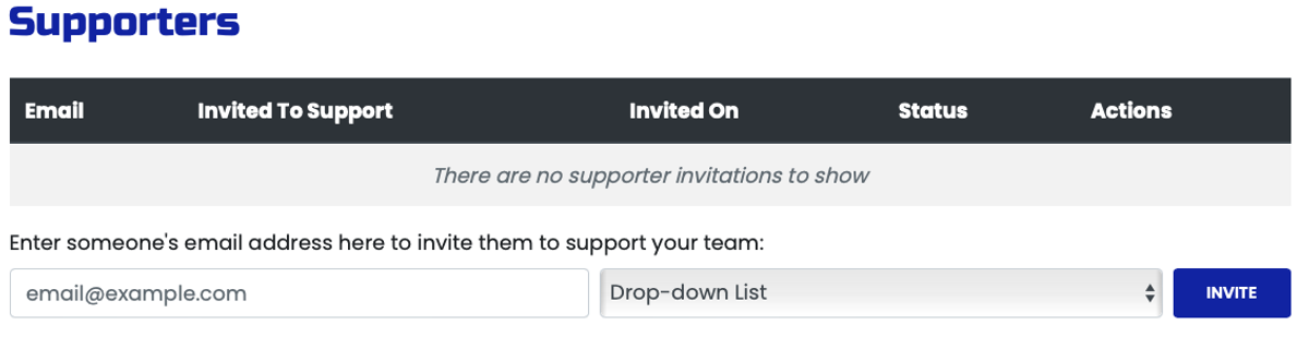 All you need is their email address. Select the team from the drop-down list and click the blue invite button. (as above)