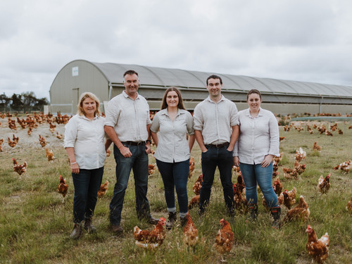 Tim, Jess and the Craig family with the Bowalley Free Range chickens